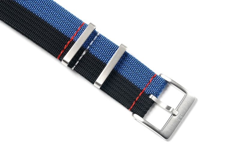 Black and Blue Ribbed Nylon Watch Strap