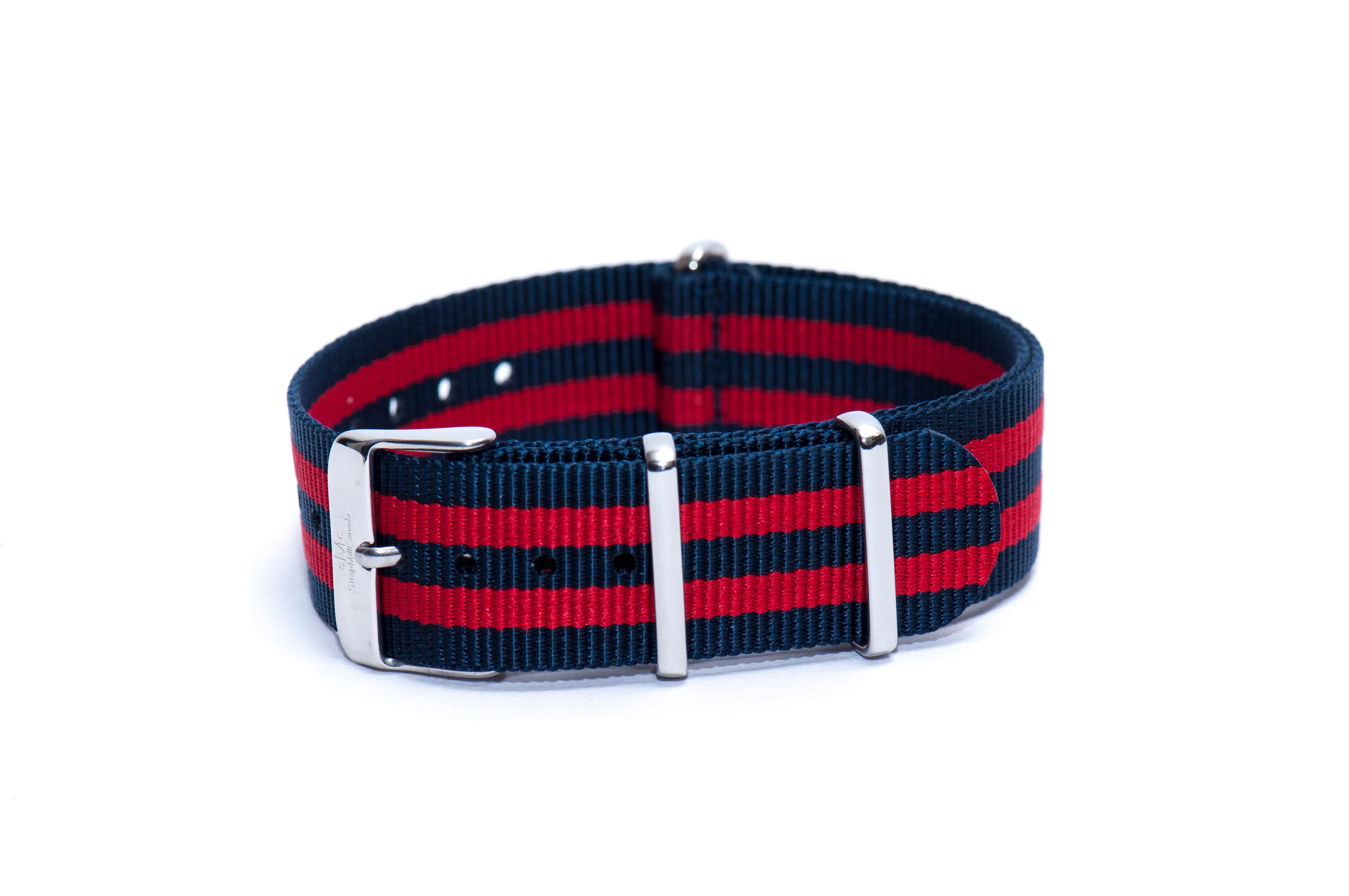 Navy Blue and Red Bond Nylon Watch Strap Strap Mill Canada