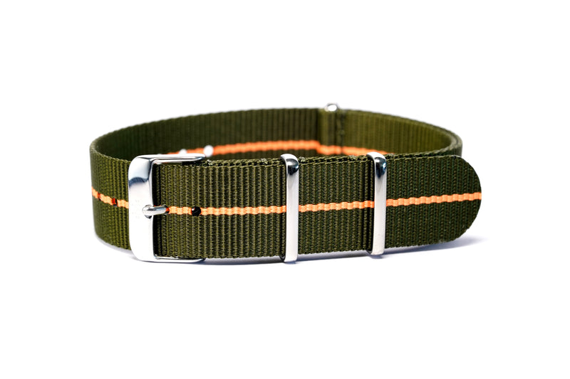 Army Green Orange Striped Nylon Watch Strap