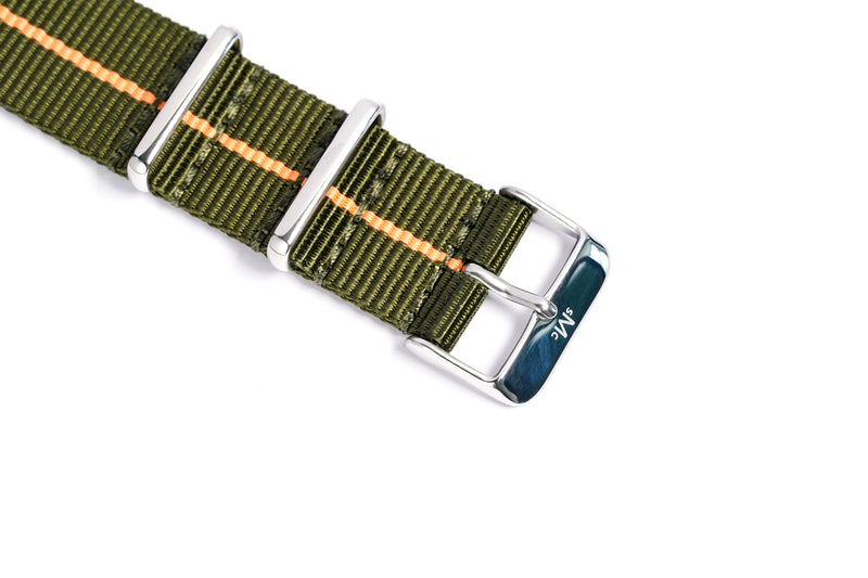 Army Green Orange Striped Nylon Watch Strap