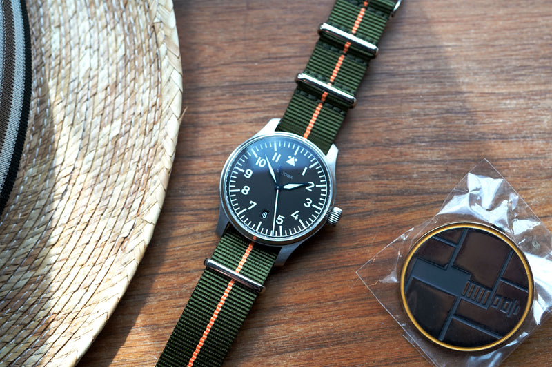 Army Green Orange Striped Nylon Watch Strap