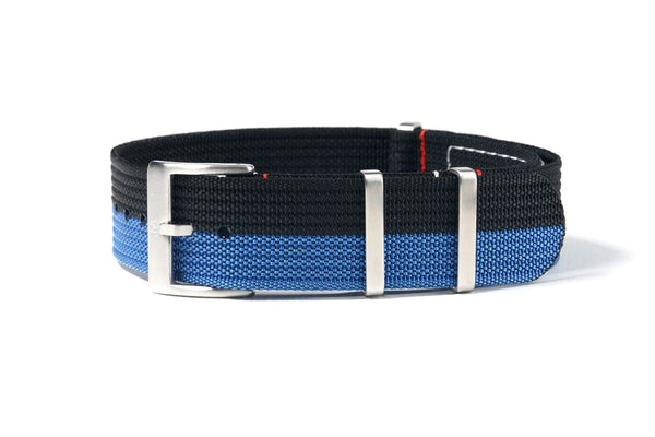 Black and Blue Ribbed Nylon Watch Strap