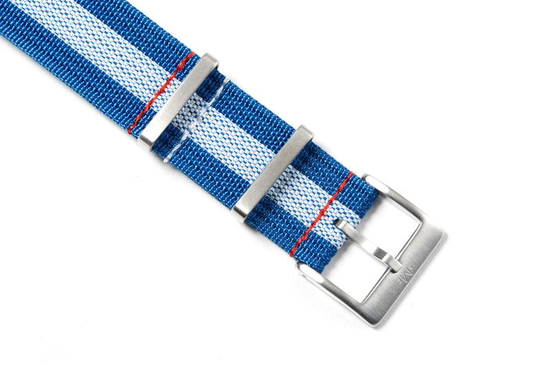 Blue White Blue Ribbed Nylon Watch Strap
