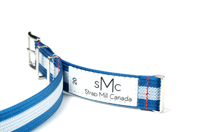 Blue White Blue Ribbed Nylon Watch Strap