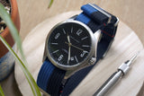 Black and Blue Ribbed Nylon Watch Strap