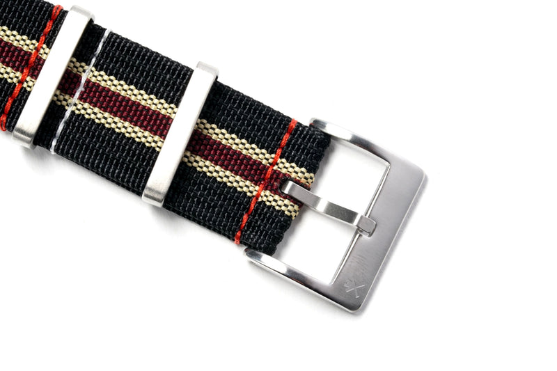 Black Beige Red Ribbed Nylon Watch Strap