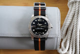 Black and Orange Loop Seatbelt Single Pass Watch Strap