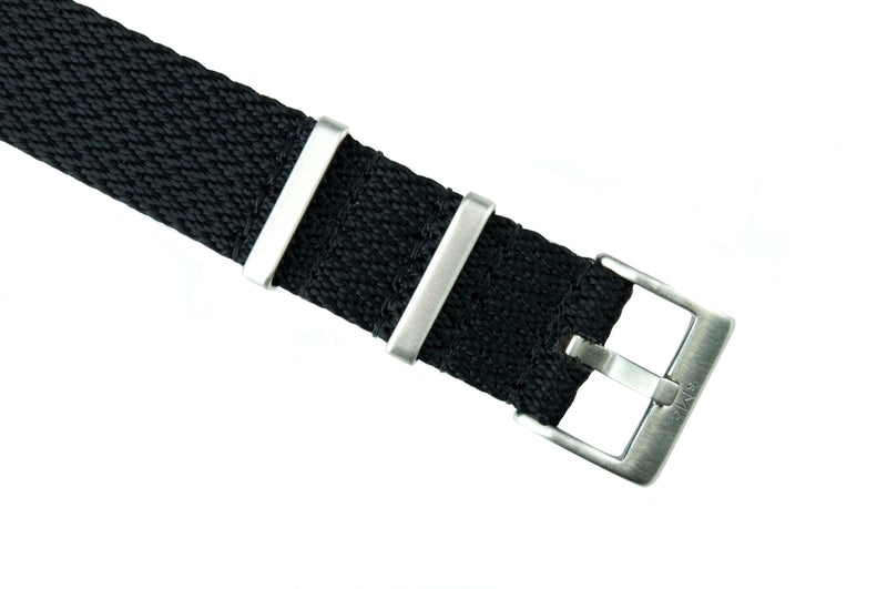 22mm Black Single Pass Seatbelt Watch Strap (Classic Length)