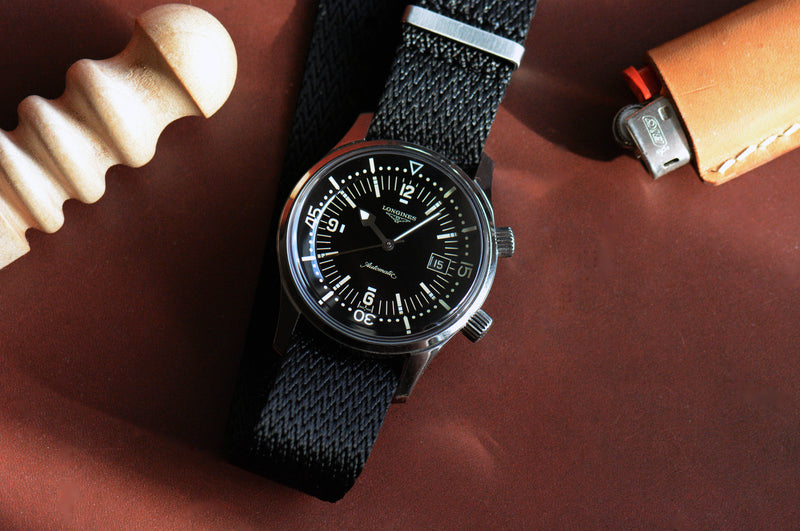 22mm Black Single Pass Seatbelt Watch Strap (Classic Length)