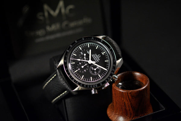 22mm Black Padded Tumbled Leather Strap (Clearance)
