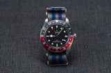 20mm Cobra Blue Grey Stripe Thin Seatbelt Nylon Watch Strap (Classic Length)