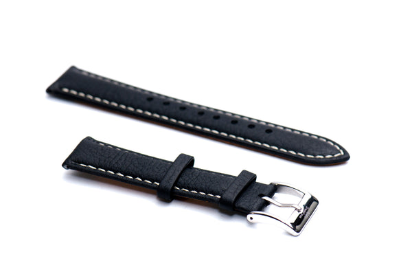 22mm Black Padded Tumbled Leather Strap (Clearance)