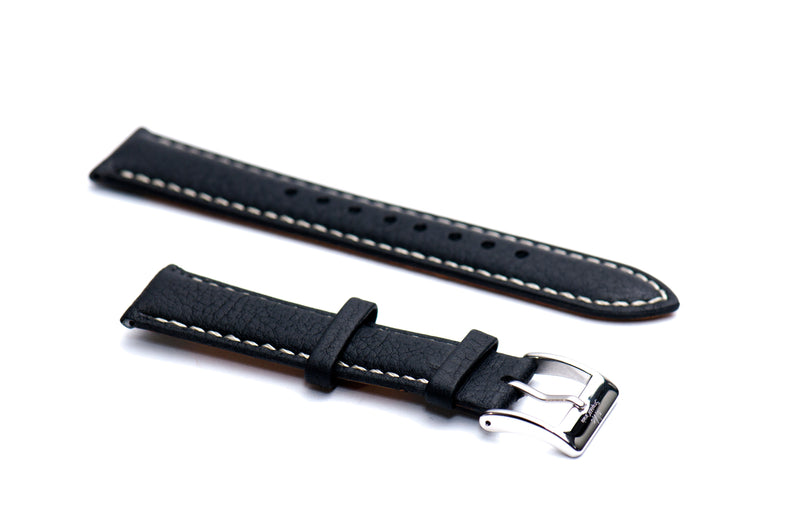 22mm Black Padded Tumbled Leather Strap (Clearance)