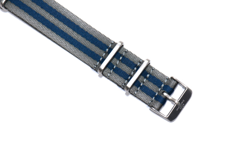 20mm Cobra Blue Grey Stripe Thin Seatbelt Nylon Watch Strap (Classic Length)