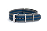 20mm Cobra Blue Grey Stripe Thin Seatbelt Nylon Watch Strap (Classic Length)