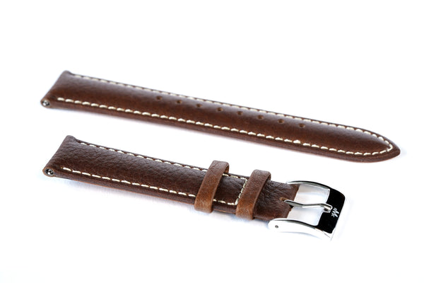 22mm  Brown Padded Tumbled Leather Strap