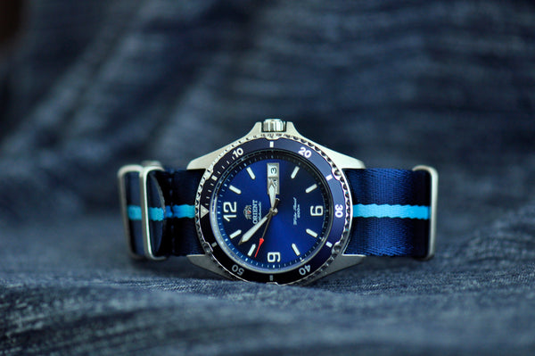 Blue Stripe Thin Seatbelt Nylon Watch Strap