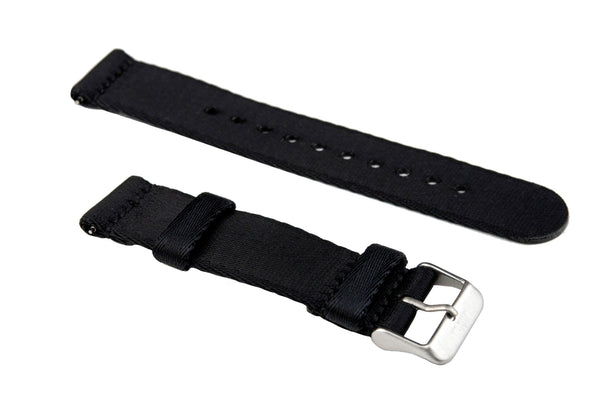 Black 2-Piece Thin Seatbelt Watch Strap (Extended Length Available)