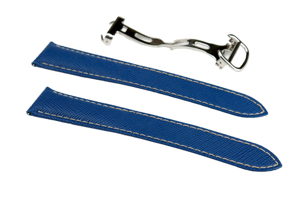 Blue Saffiano Leather Strap With Deployant Clasp