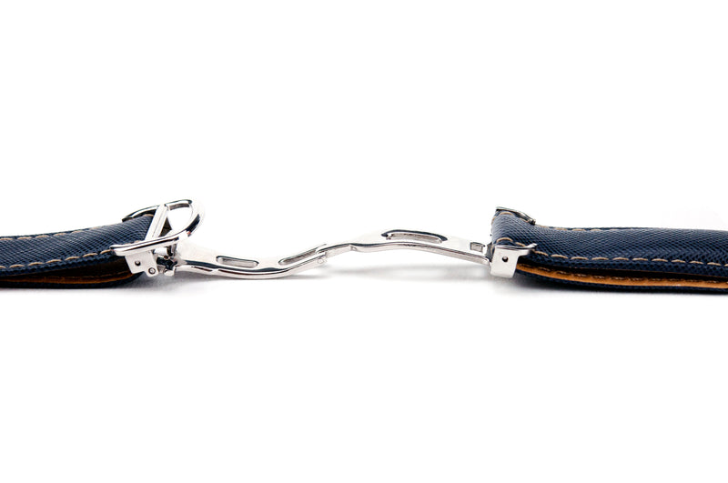Baltic Blue Saffiano Leather Strap With Deployant Clasp