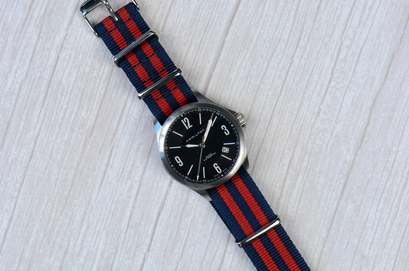 Navy Blue and Red Bond Nylon Watch Strap