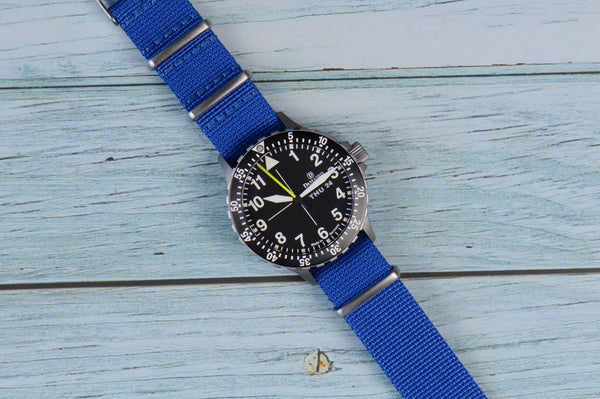 Egyptian Blue Cross Stitched Nylon Watch Strap