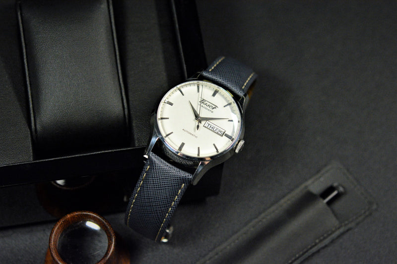 Baltic Blue Saffiano Leather Strap With Deployant Clasp
