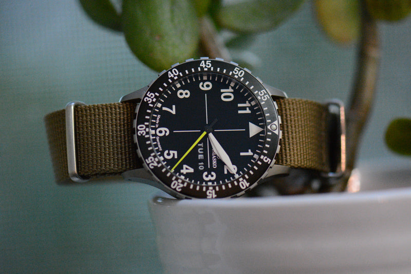 22mm Army Green Cross Stitched Nylon Watch Strap (Clearance)