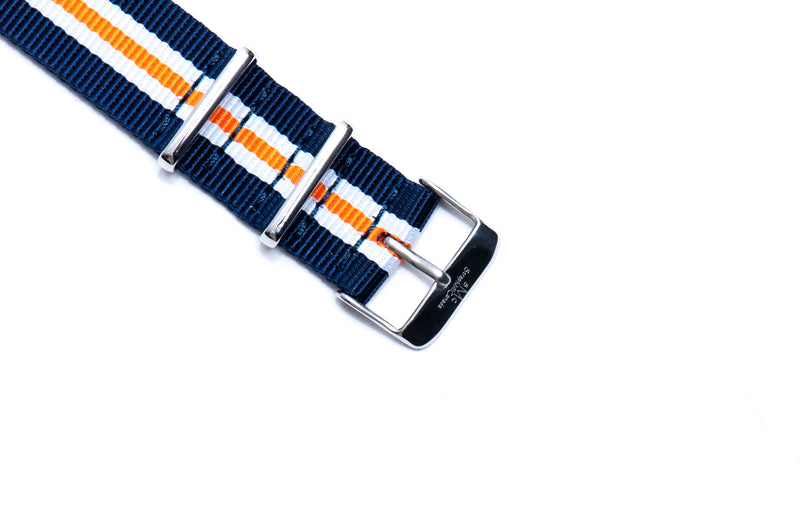 Navy Blue White Orange Nylon Watch Strap