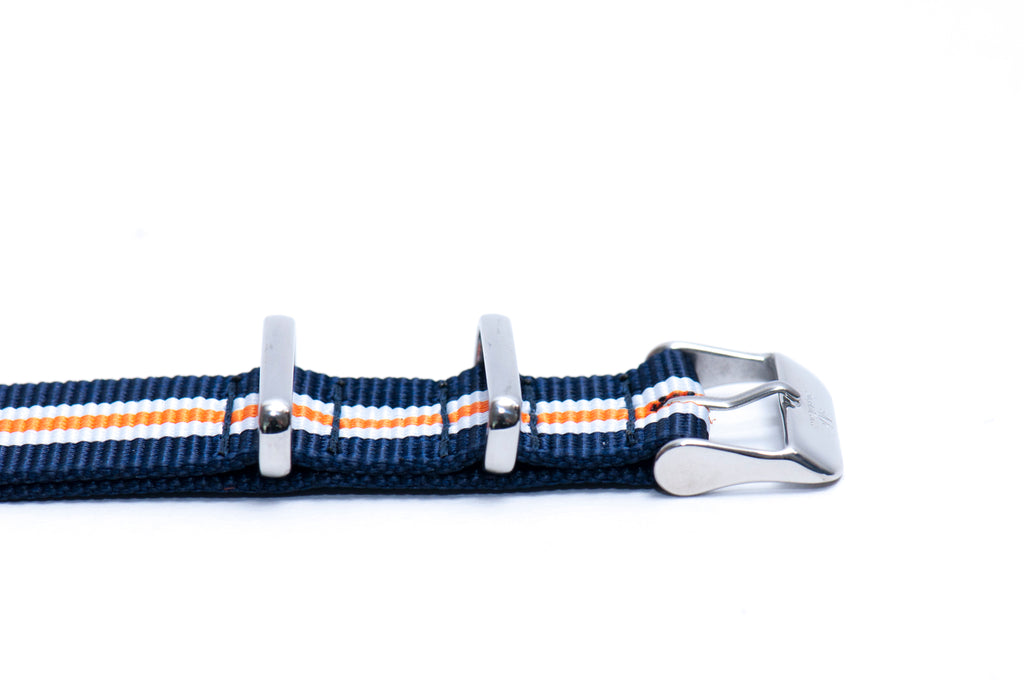 Navy Blue White Orange Nylon Watch Strap 20mm Standard