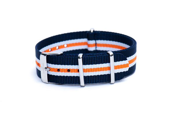 Navy Blue White Orange Nylon Watch Strap