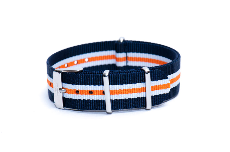 Navy Blue White Orange Nylon Watch Strap