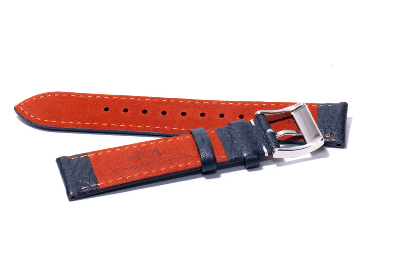 Blue Padded Tumbled Leather Strap