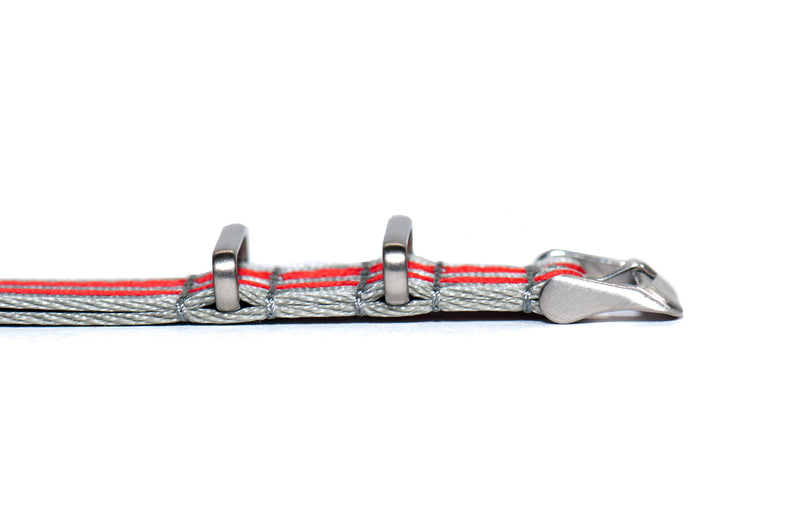 Cobra Red Silver Stripe Thin Seatbelt Nylon Watch Strap
