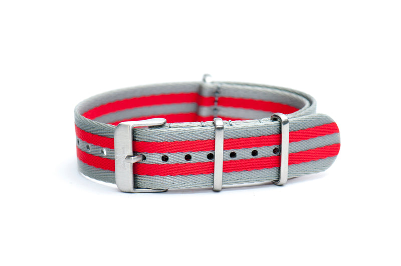 22mm Cobra Red Silver Stripe Thin Seatbelt Nylon Watch Strap (Classic Length)