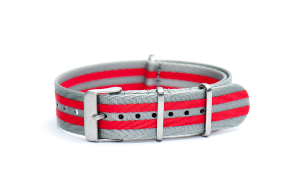 Cobra Red Silver Stripe Thin Seatbelt Nylon Watch Strap