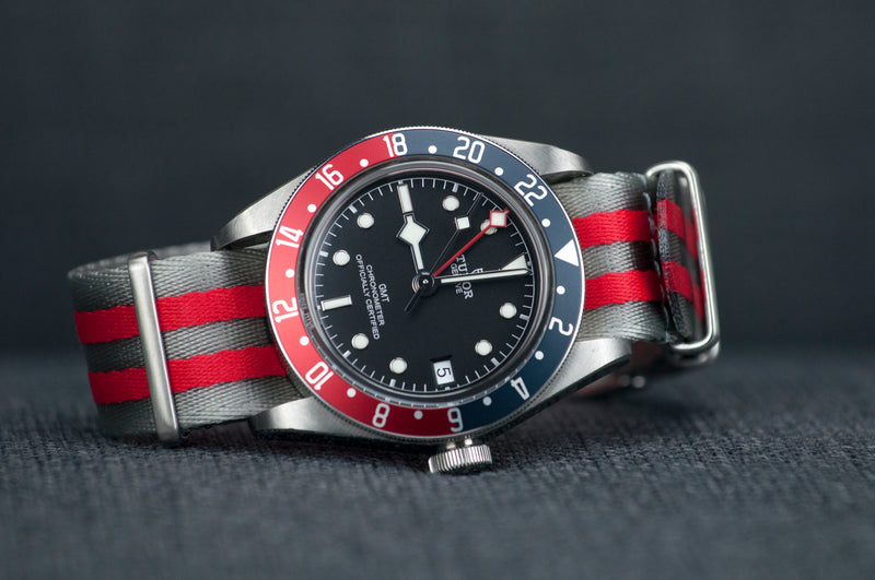 Cobra Red Silver Stripe Thin Seatbelt Nylon Watch Strap