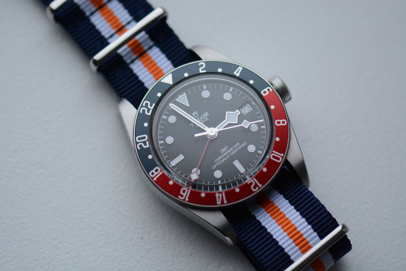 Navy Blue White Orange Nylon Watch Strap